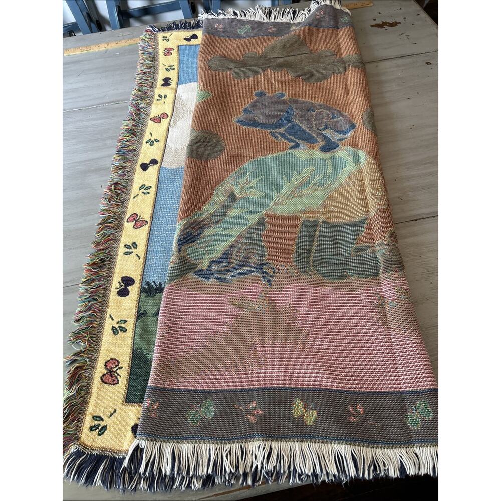 Vtg Disney Classic Pooh Woven Tapestry Throw Blanket Christopher Robin 49”x46” - Picture 7 of 9